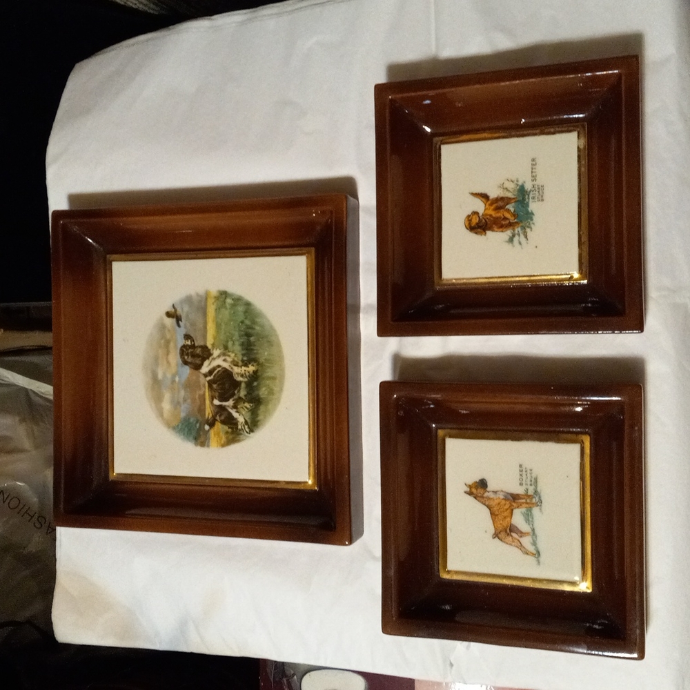 3 Porcelain Hunting Dog Plaques/Pictures, Boxer, Irish Setter by Stuart Bruce